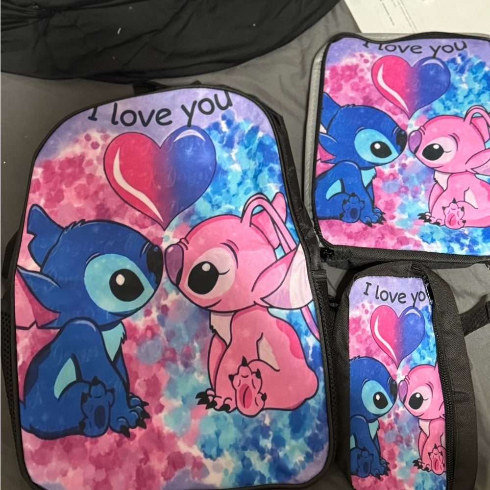 Stitch and Angel Backpack Set - Multicolor